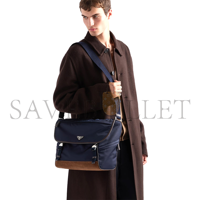 Pra*a large re-nylon and leather shoulder bag 2vd052 (34*29.5*14.5cm)